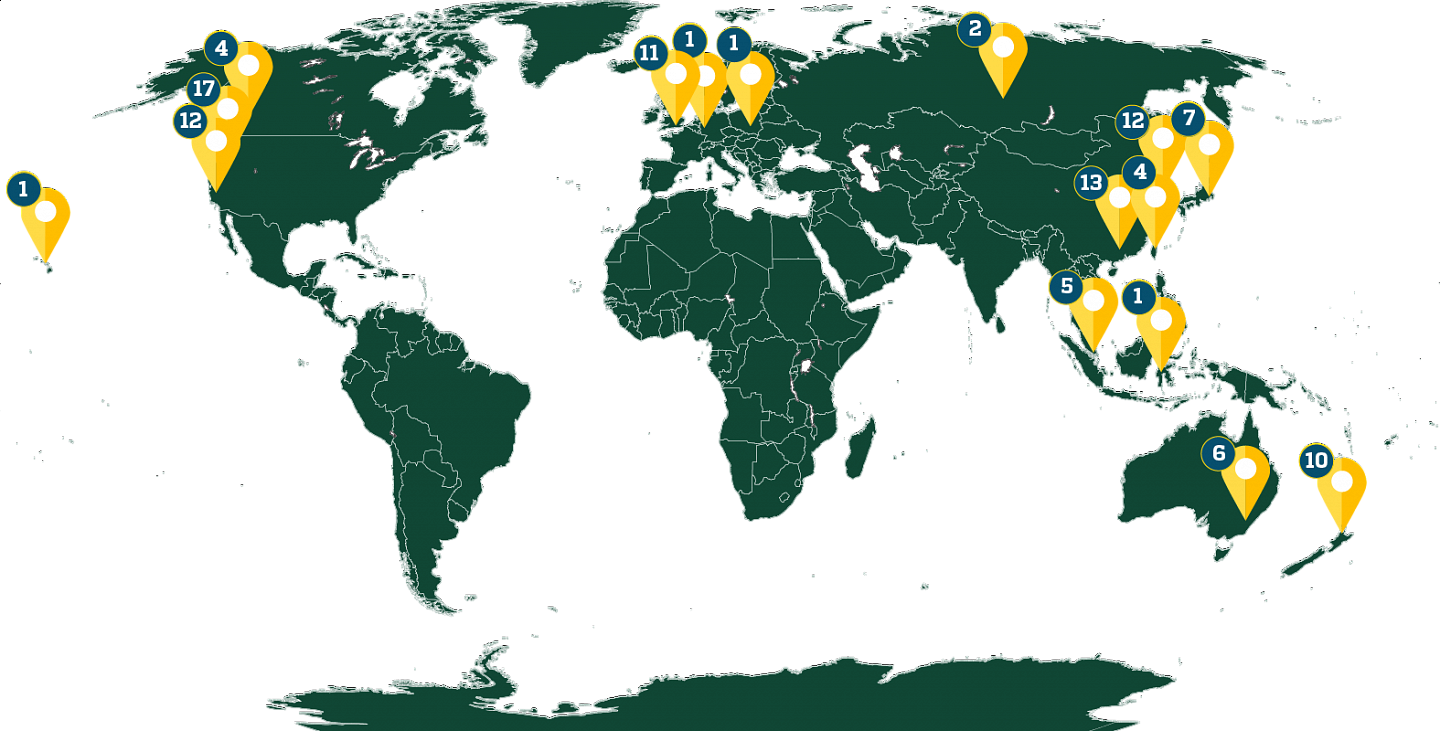 world map of participant locations