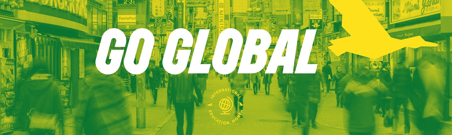 graphic with text: Go Global, International Education Month logo